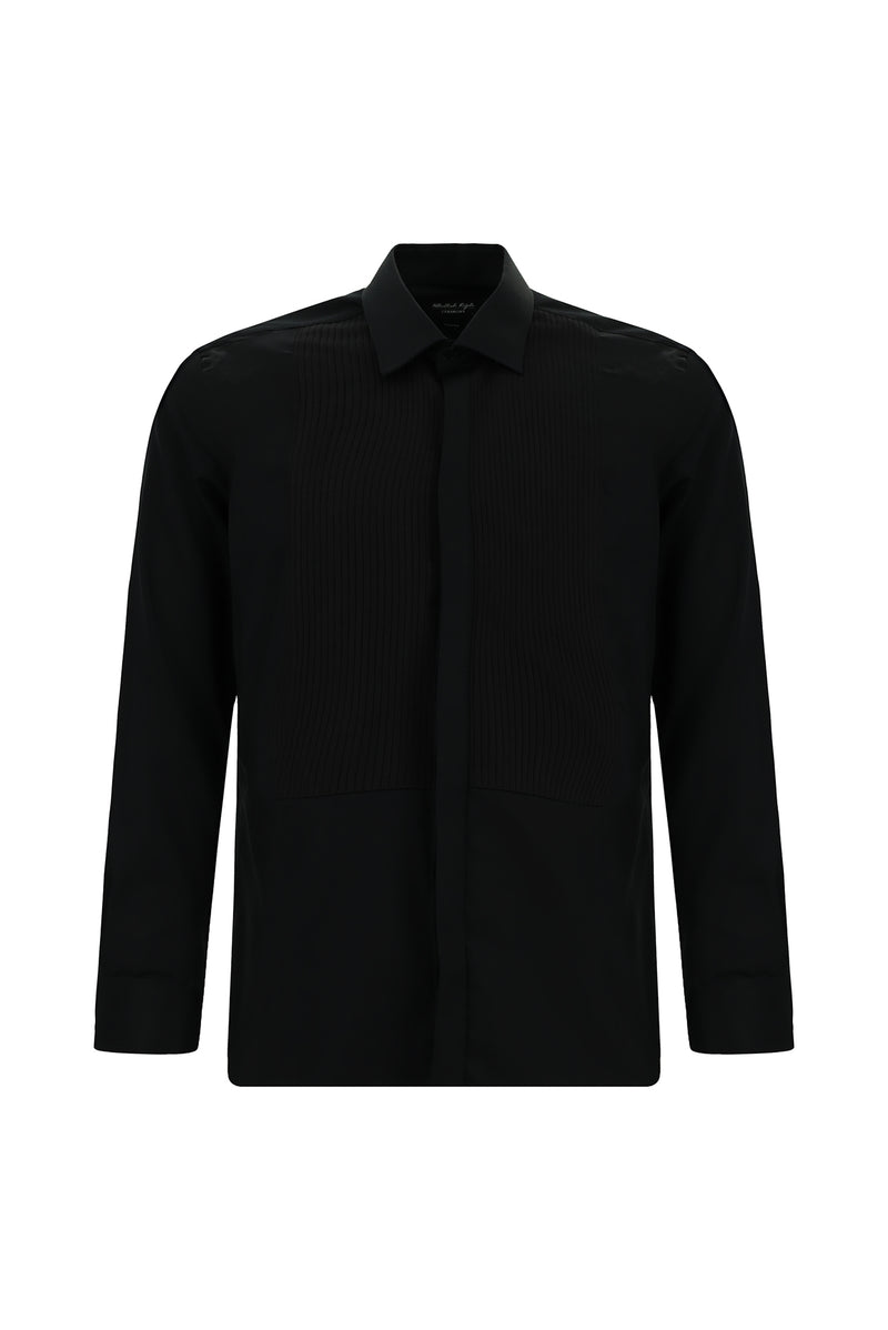 Siyah Uzun Kol Slim Fit Dar Kesim Pamuk Piliseli Gömlek