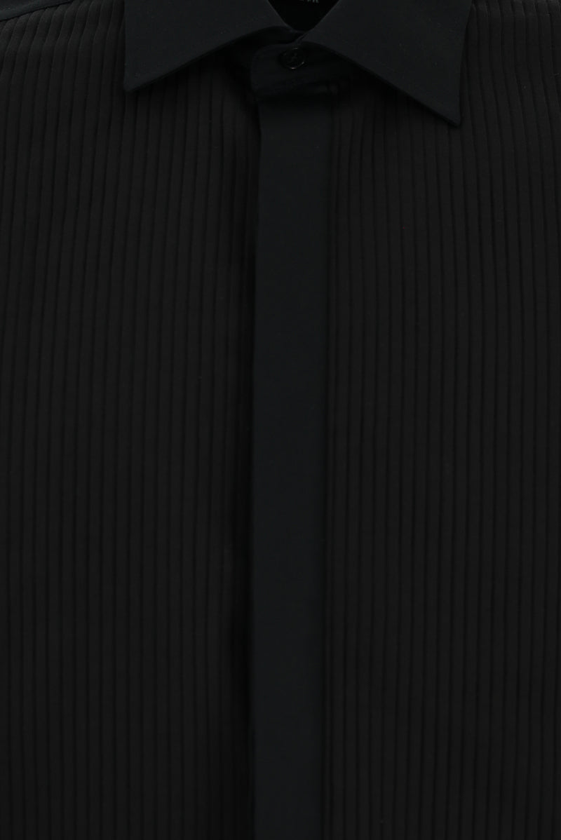 Siyah Uzun Kol Slim Fit Dar Kesim Pamuk Piliseli Gömlek
