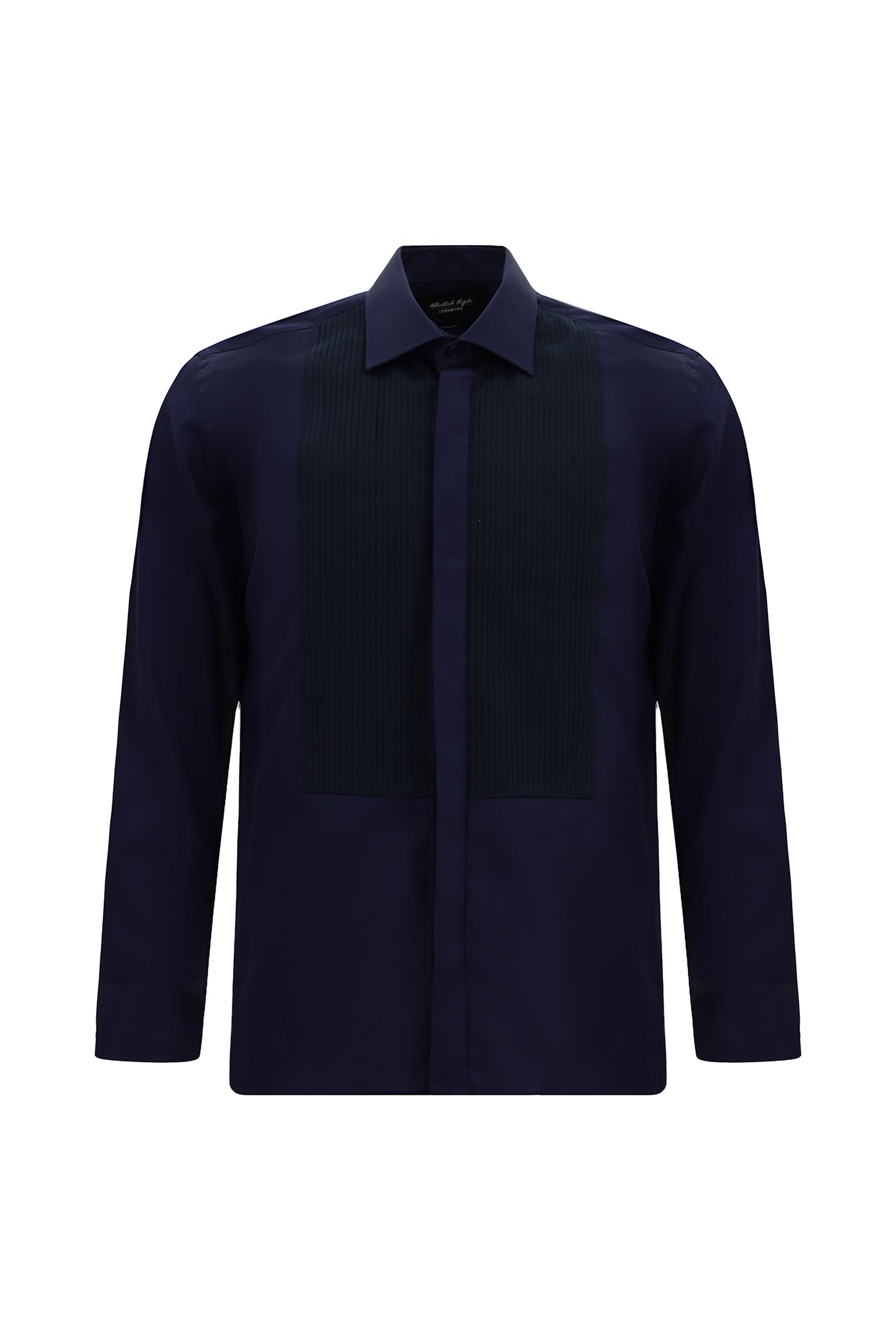 Orta Lacivert Uzun Kol Slim Fit Dar Kesim Pamuk Piliseli Gömlek