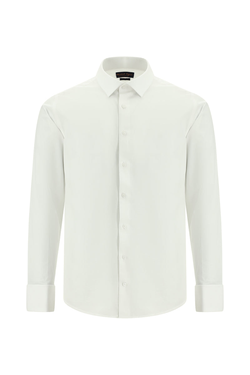 Beyaz Uzun Kol Slim Fit Dar Kesim Manşetli Pamuk Gömlek