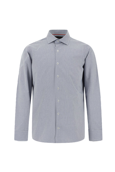 Koyu Lacivert Uzun Kol Slim Fit Dar Kesim Desenli Pamuk Gömlek