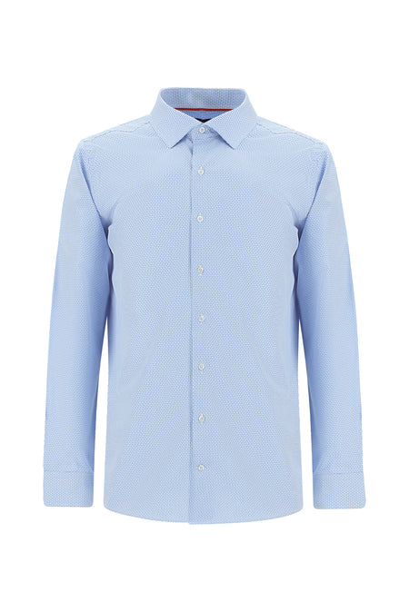 Koyu Mavi Uzun Kol Slim Fit Dar Kesim Desenli Pamuk Gömlek