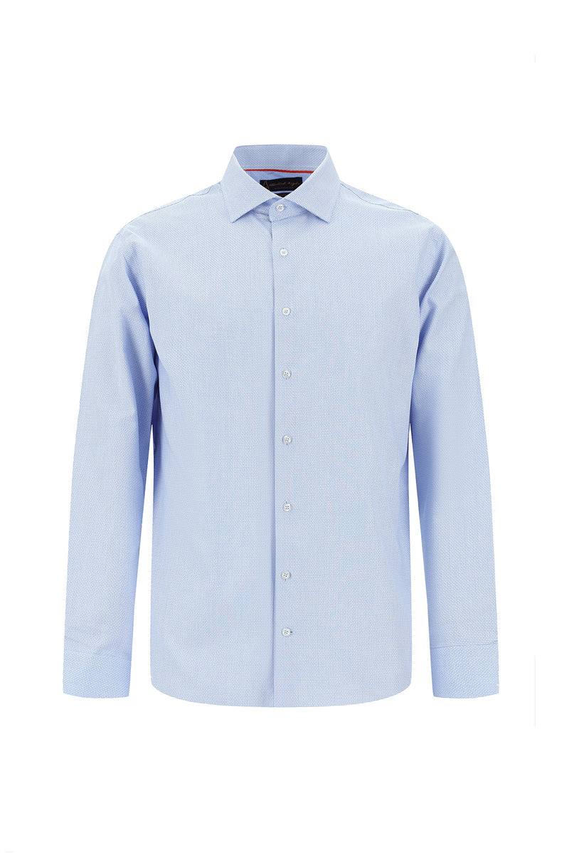 Mavi Uzun Kol Slim Fit Dar Kesim Klasik Desenli Pamuk Gömlek