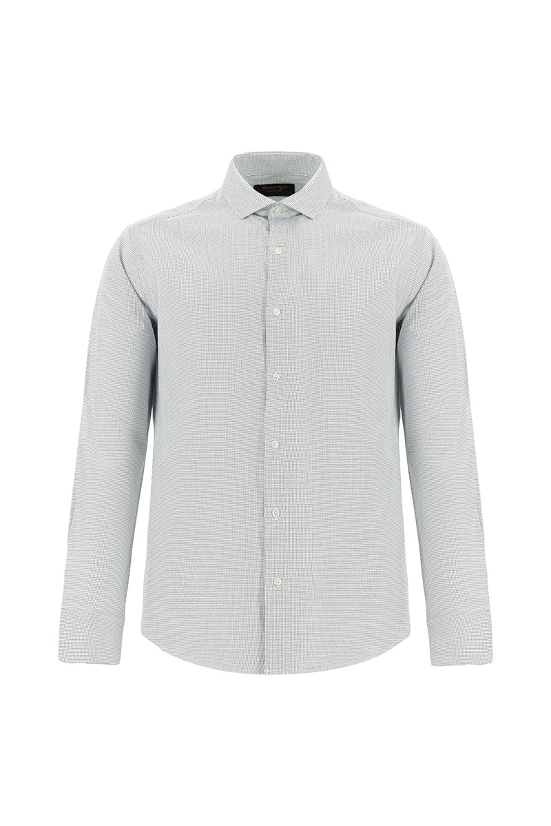 Beyaz Uzun Kol Slim Fit Dar Kesim Klasik Desenli Pamuk Gömlek
