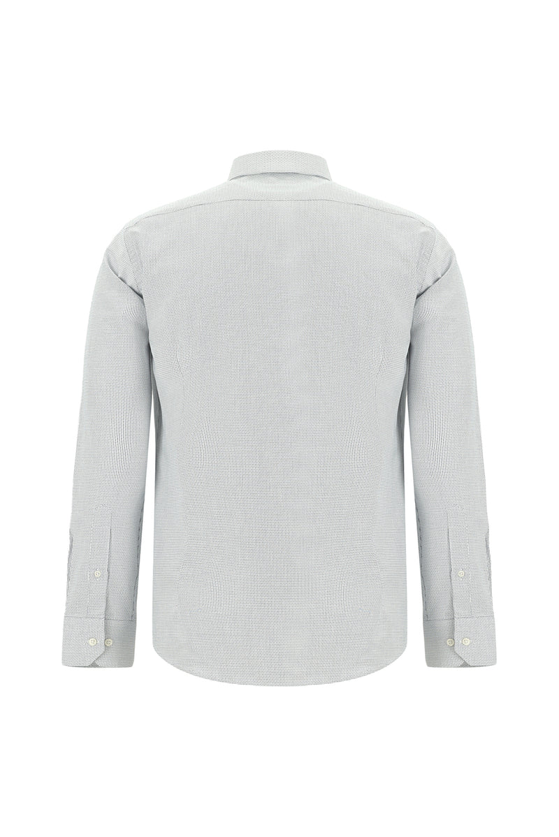 Beyaz Uzun Kol Slim Fit Dar Kesim Klasik Desenli Pamuk Gömlek