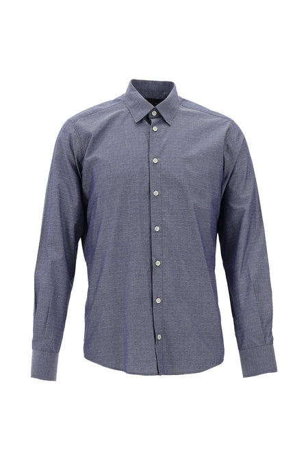 Koyu Lacivert Uzun Kol Slim Fit Dar Kesim Klasik Desenli Pamuk Gömlek