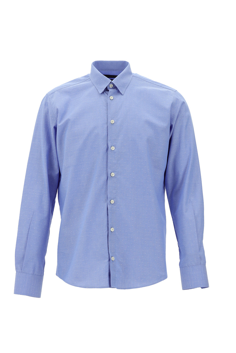 Koyu Mavi  Uzun Kol Slim Fit Dar Kesim Klasik Desenli Pamuk Gömlek