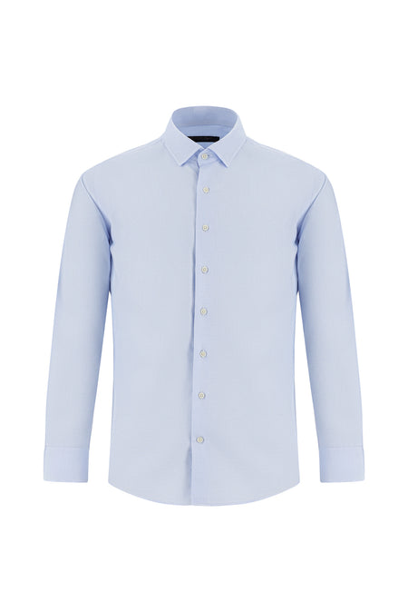 Açık Mavi Uzun Kol Slim Fit Dar Kesim Klasik Desenli Pamuk Gömlek
