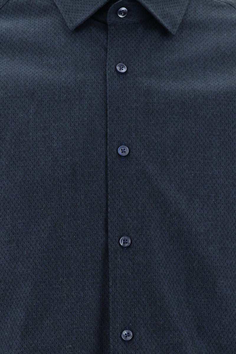 Koyu Lacivert Uzun Kol Slim Fit Dar Kesim Desenli Pamuk Gömlek
