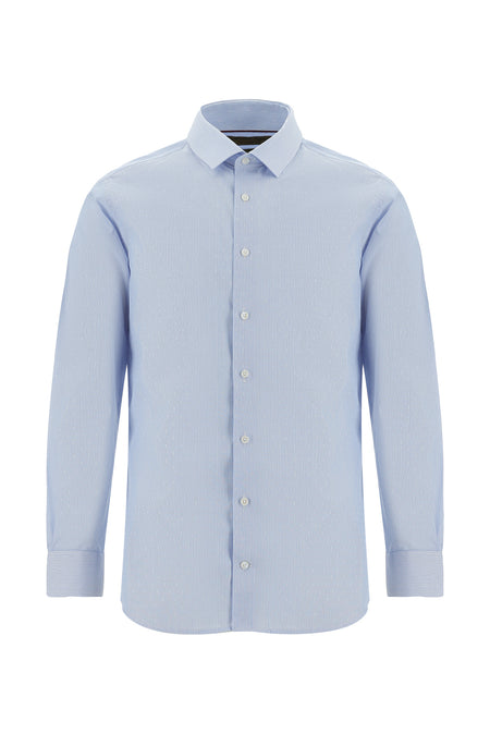 Açık Mavi Uzun Kol Slim Fit Dar Kesim Klasik Desenli Non Iron Pamuk Gömlek