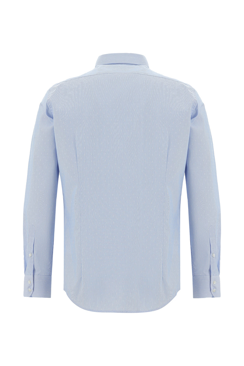 Açık Mavi Uzun Kol Slim Fit Dar Kesim Klasik Desenli Non Iron Pamuk Gömlek