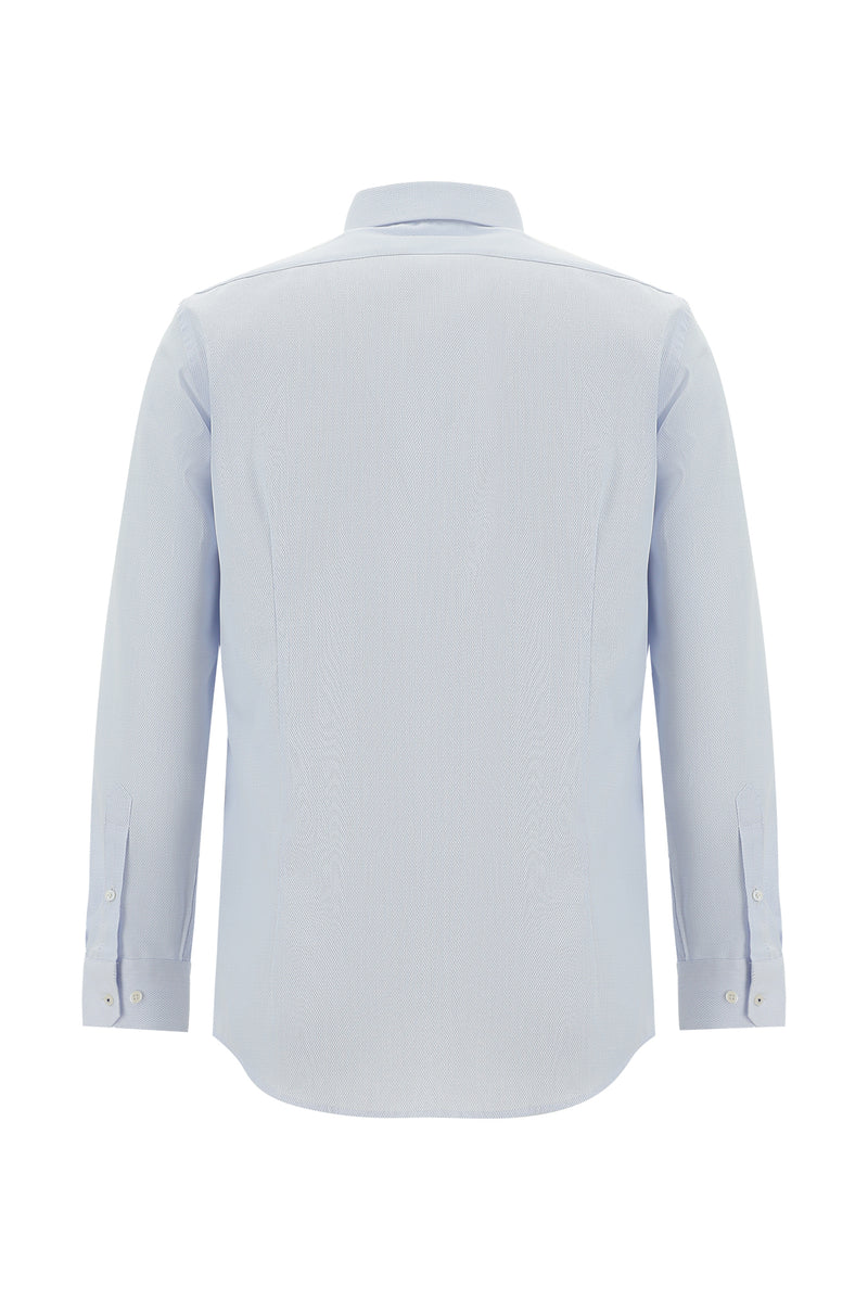 Uçuk Mavi Uzun Kol Slim Fit Dar Kesim Non Iron Klasik Desenli Pamuk Gömlek