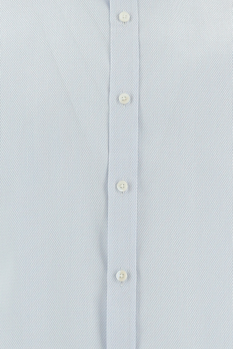 Uçuk Mavi Uzun Kol Slim Fit Dar Kesim Non Iron Klasik Desenli Pamuk Gömlek