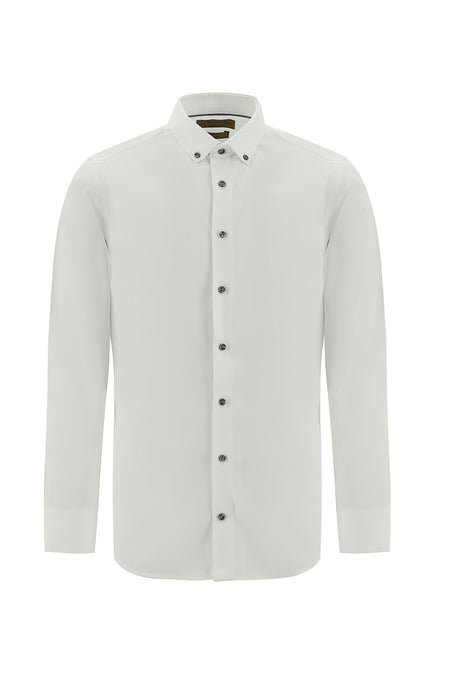 Beyaz Uzun Kol Slim Fit Dar Kesim Non Iron Desenli Pamuk Gömlek