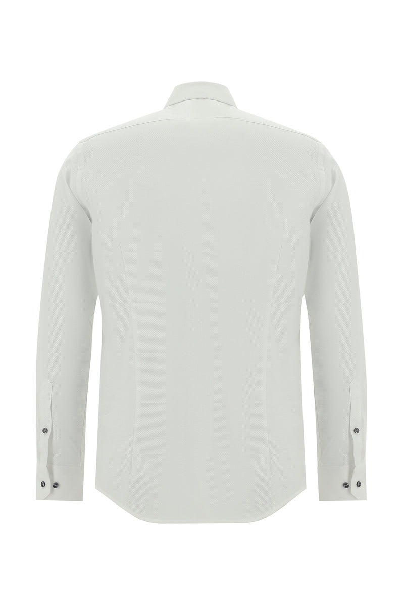 Beyaz Uzun Kol Slim Fit Dar Kesim Non Iron Desenli Pamuk Gömlek