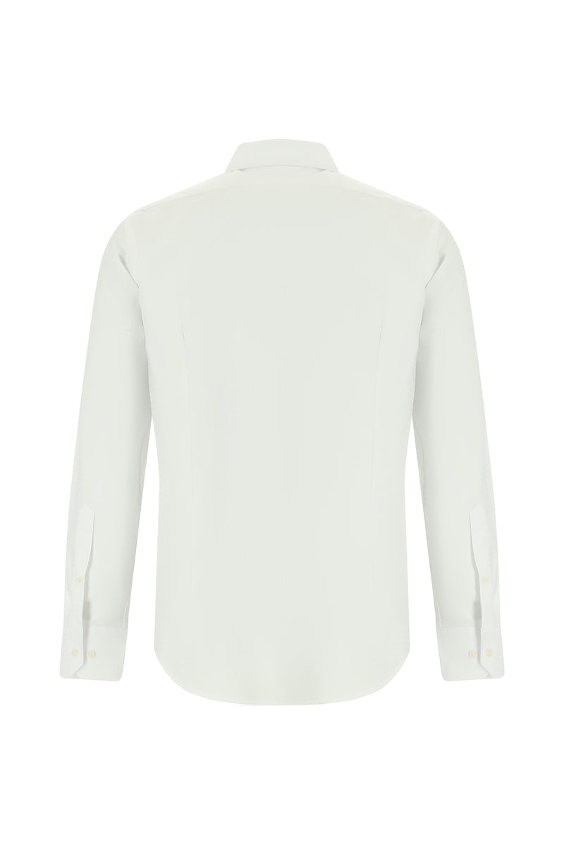 Beyaz Uzun Kol Slim Fit Dar Kesim Klasik Desenli Pamuk Gömlek