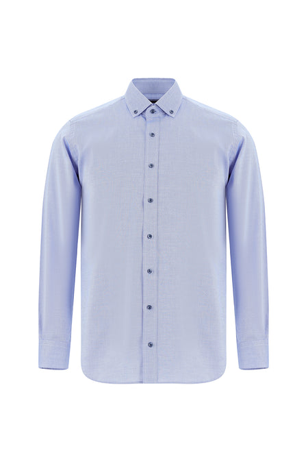 Gök Mavisi Uzun Kol Slim Fit Dar Kesim Desenli Pamuk Gömlek