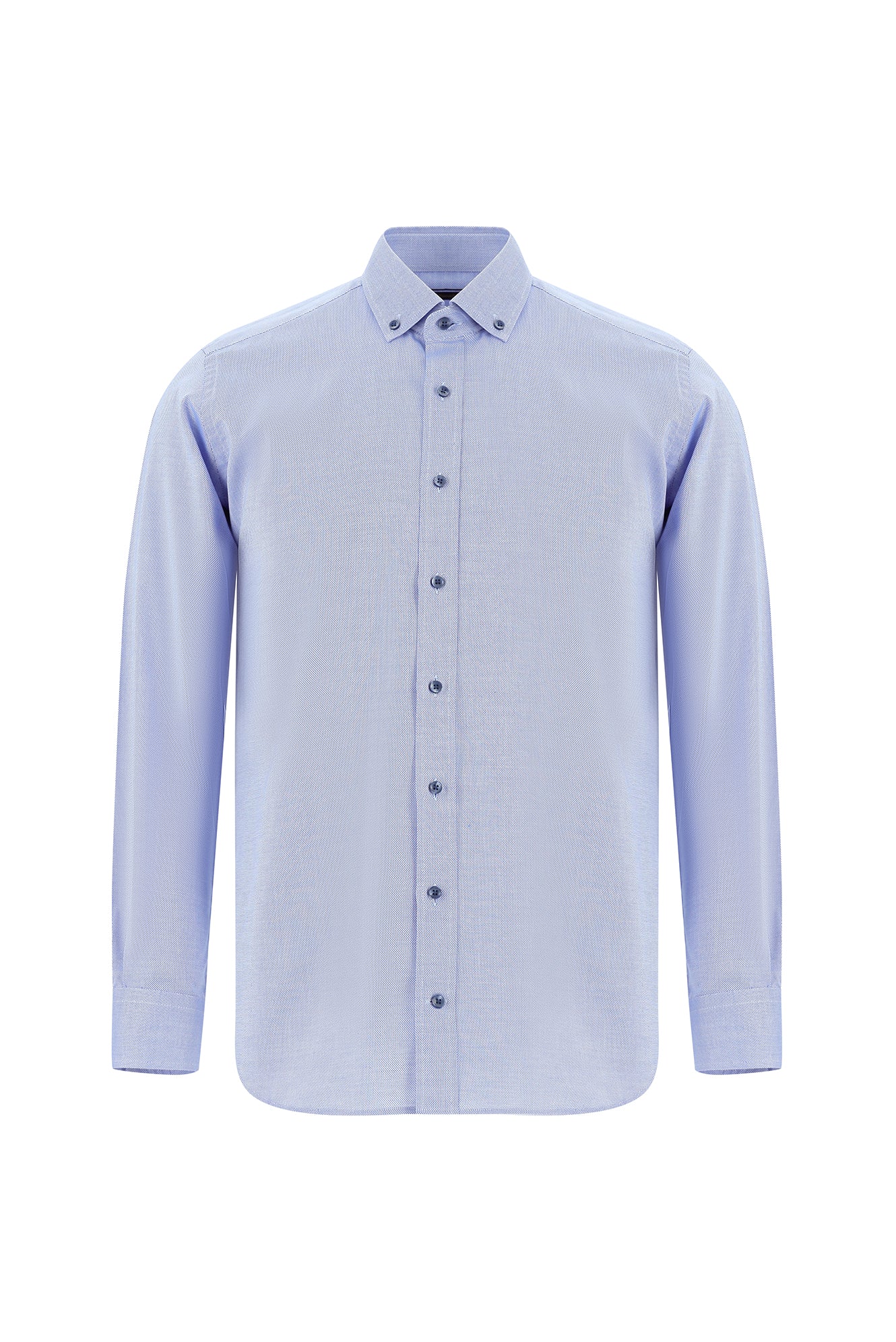 Gök Mavisi Uzun Kol Slim Fit Dar Kesim Desenli Pamuk Gömlek