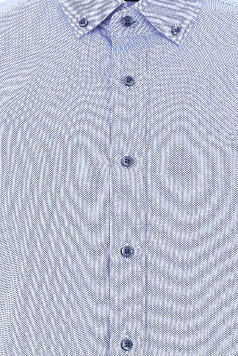 Gök Mavisi Uzun Kol Slim Fit Dar Kesim Desenli Pamuk Gömlek
