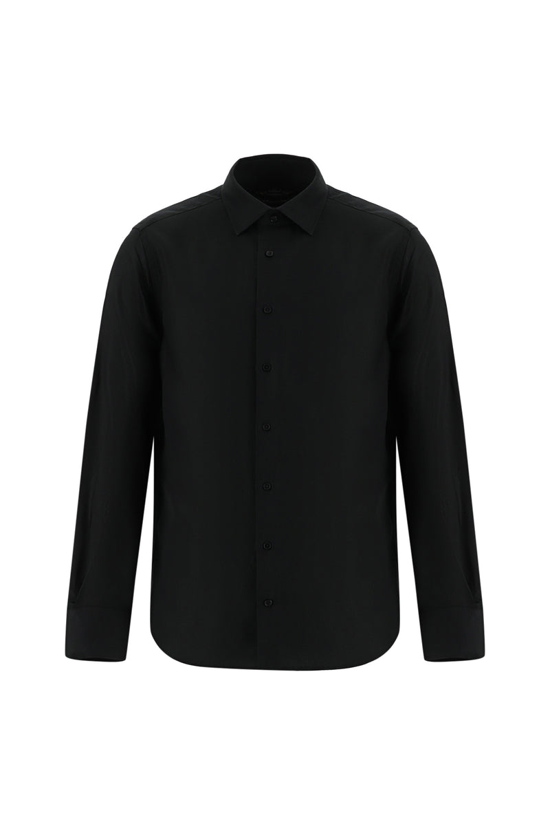 Siyah Uzun Kol Slim Fit Dar Kesim Klasik Desenli Pamuk Gömlek