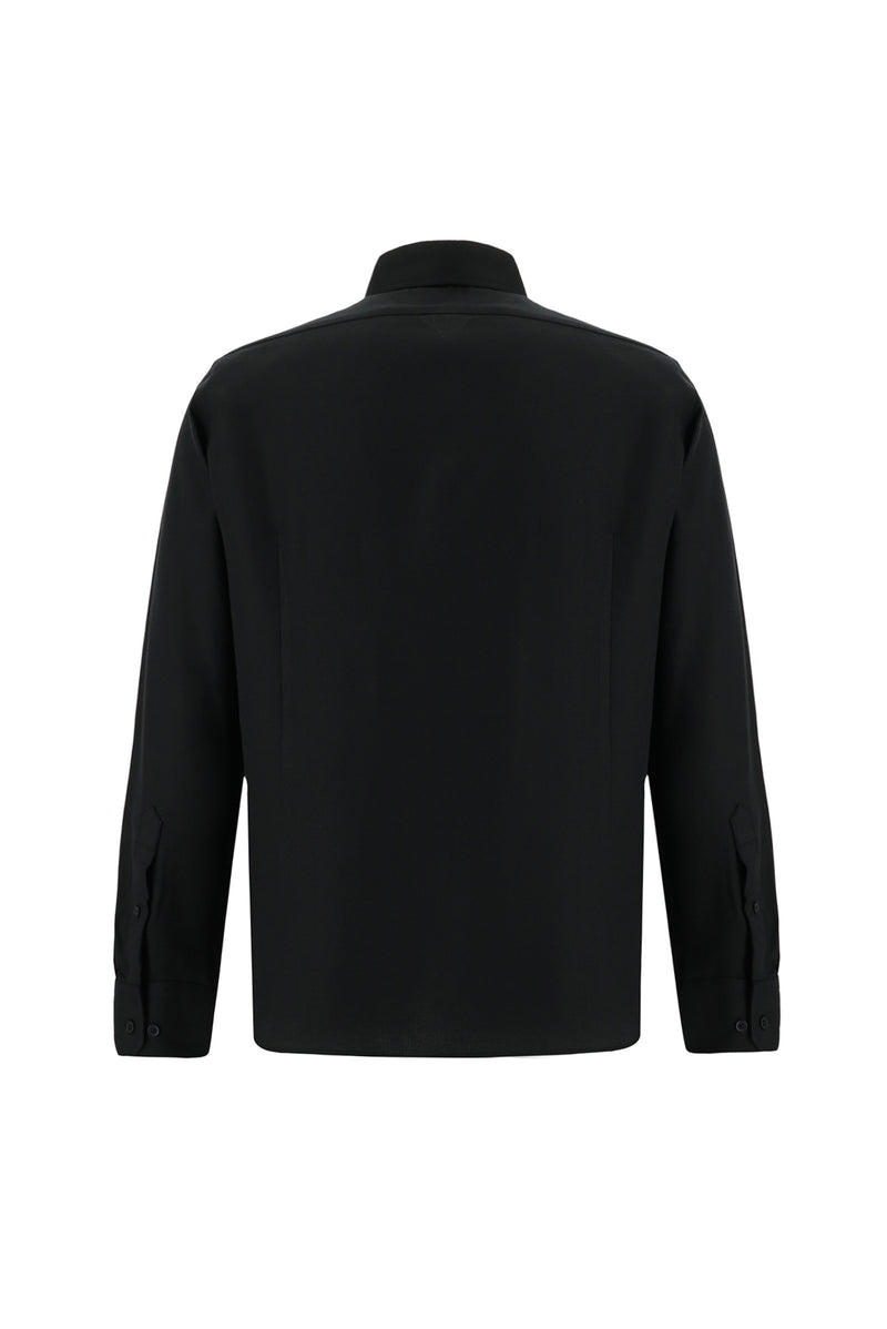 Siyah Uzun Kol Slim Fit Dar Kesim Klasik Desenli Pamuk Gömlek