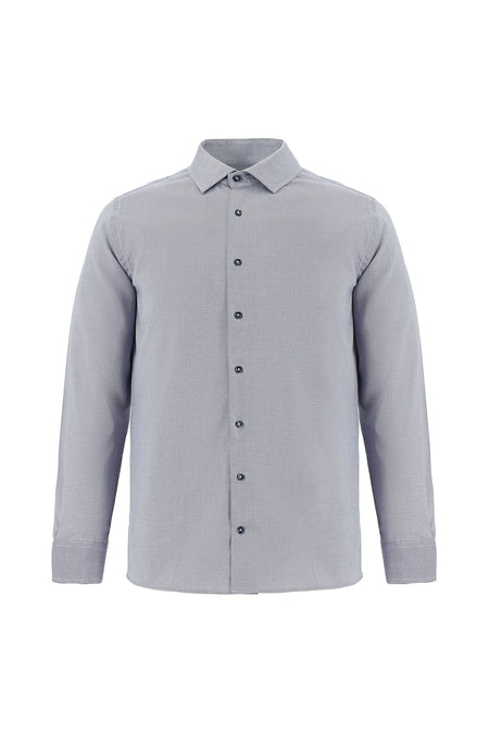 Açık Lacivert Uzun Kol Slim Fit Dar Kesim Desenli Pamuk Gömlek