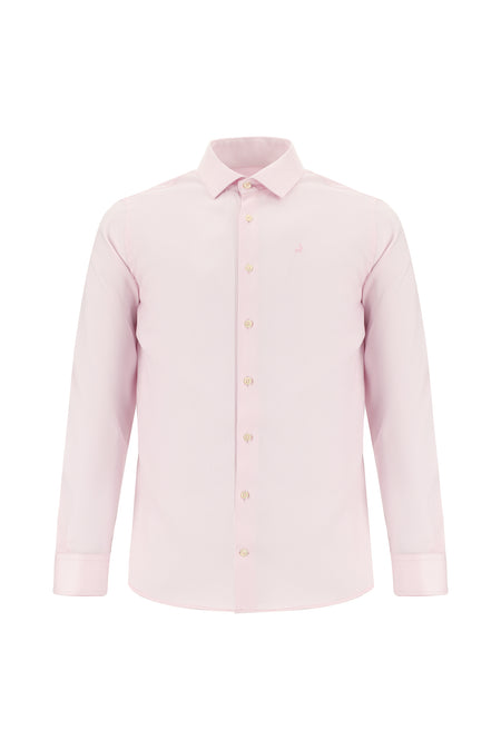 Toz Pembe Uzun Kol Slim Fit Dar Kesim Desenli Pamuk Gömlek