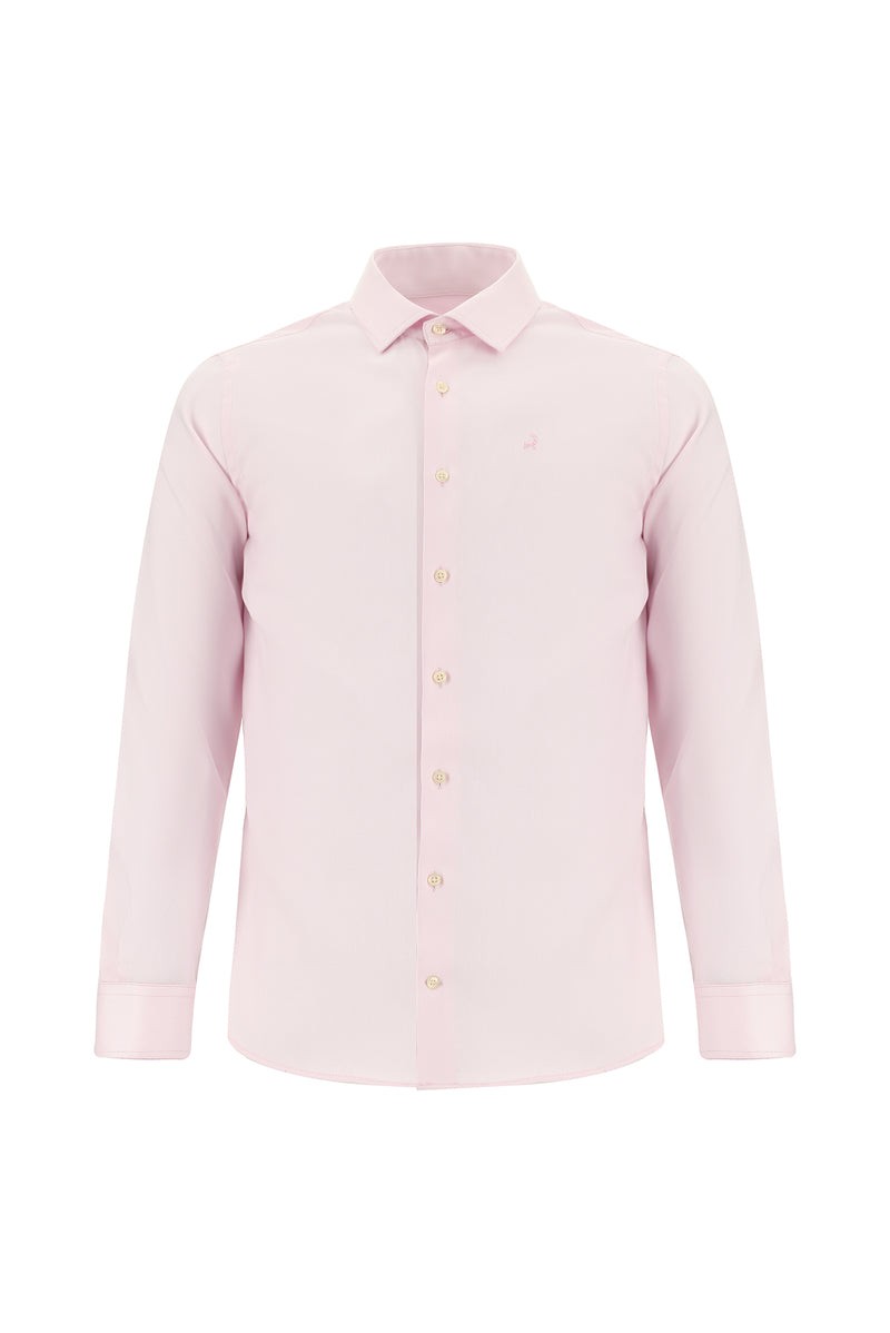 Toz Pembe Uzun Kol Slim Fit Dar Kesim Desenli Pamuk Gömlek