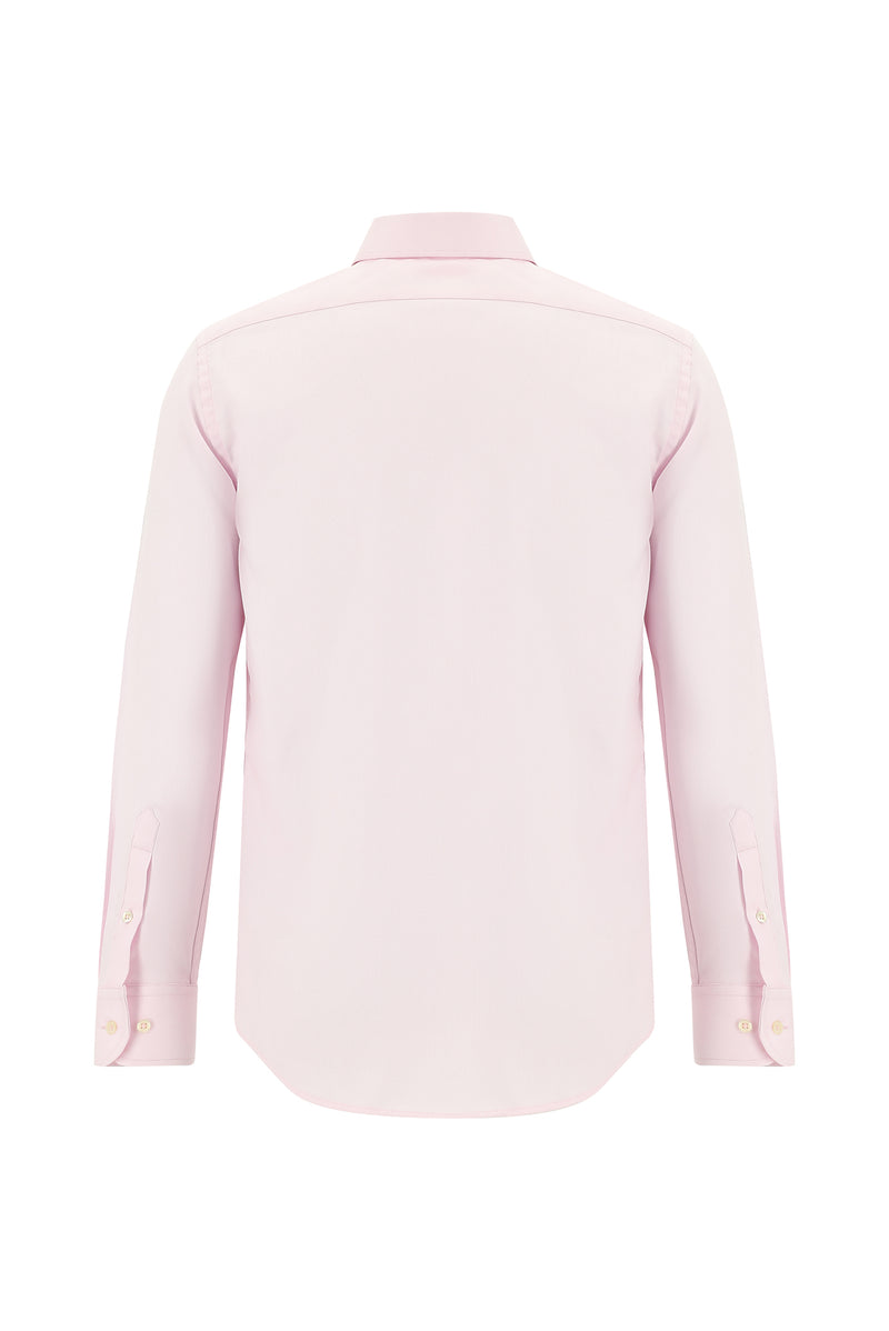 Toz Pembe Uzun Kol Slim Fit Dar Kesim Desenli Pamuk Gömlek