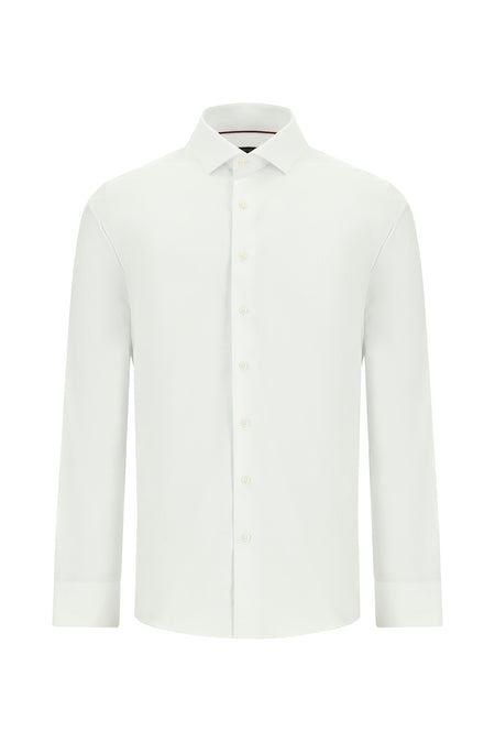 Beyaz Uzun Kol Slim Fit Dar Kesim Desenli Pamuk Gömlek