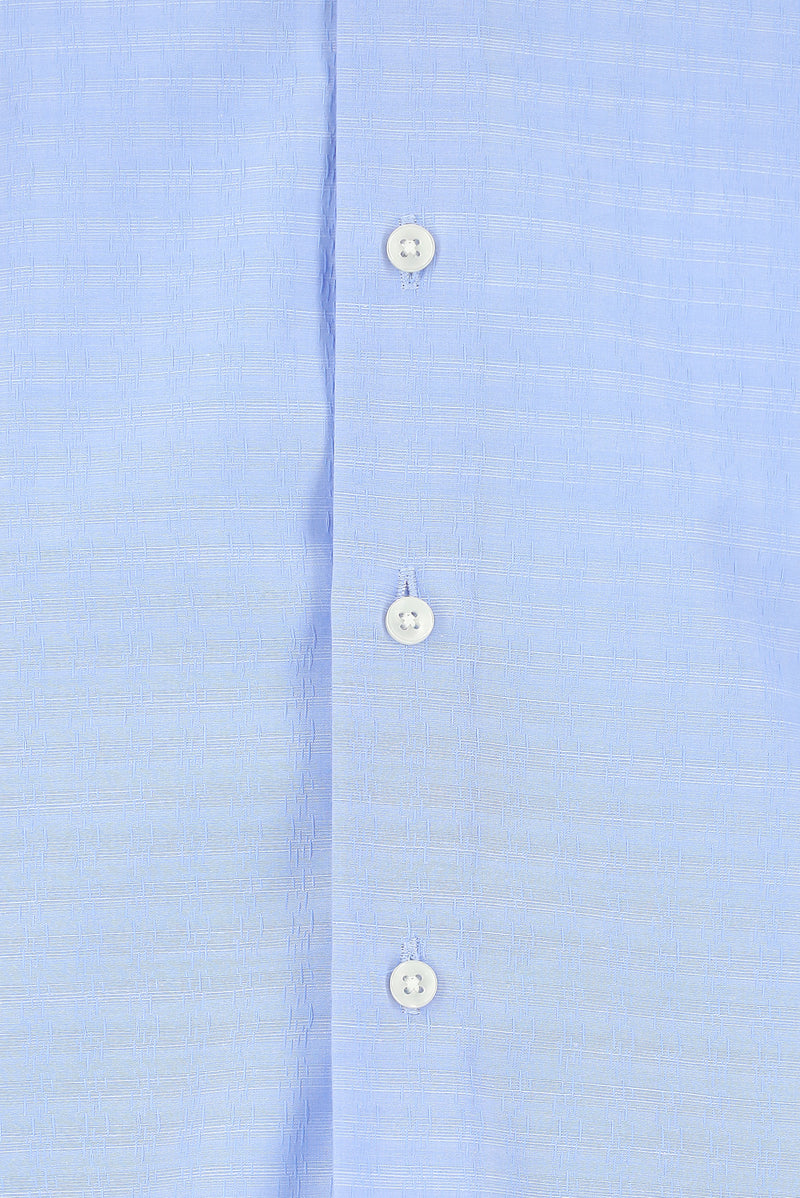 Açık Mavi Uzun Kol Slim Fit Dar Kesim Desenli Pamuk Gömlek
