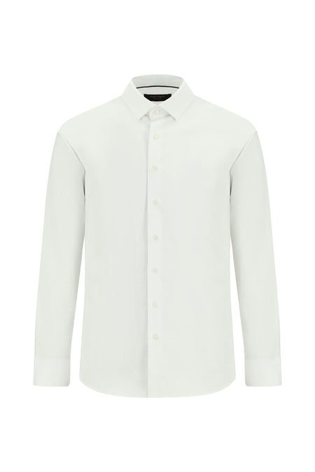 Beyaz Uzun Kol Slim Fit Dar Kesim Desenli Pamuk Gömlek