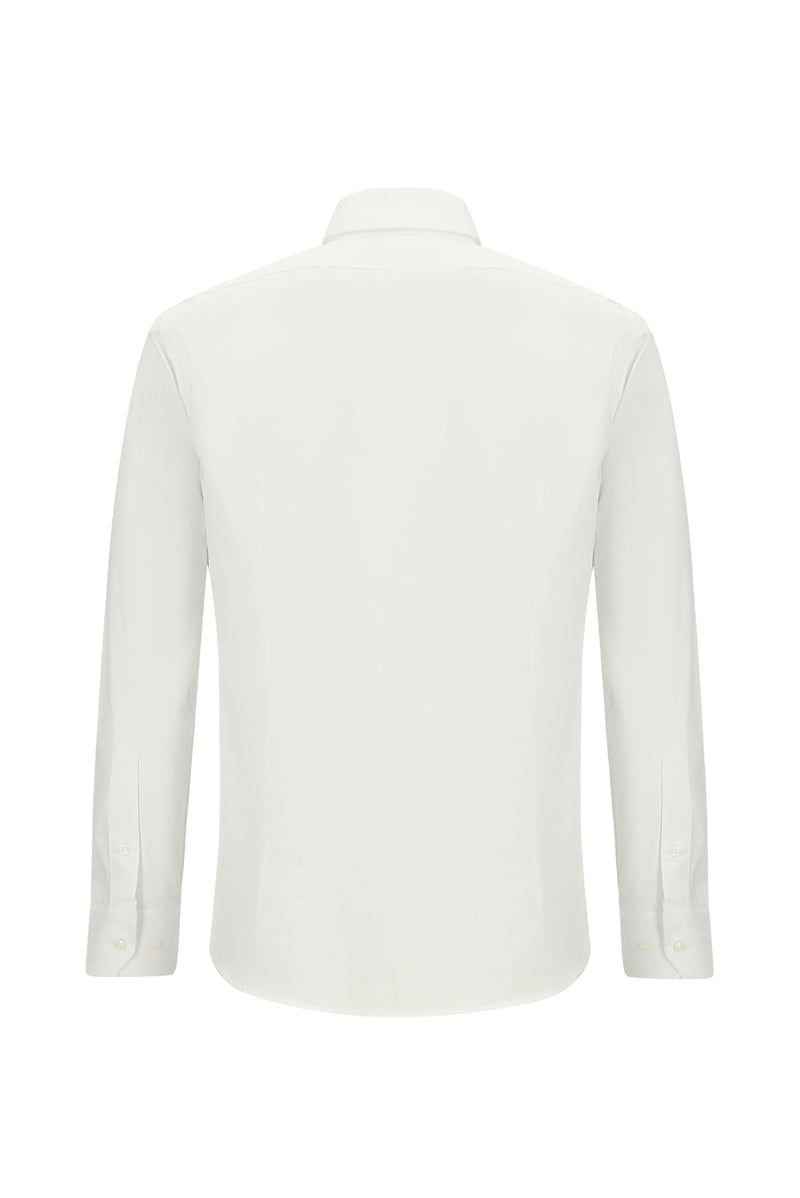Beyaz Uzun Kol Slim Fit Dar Kesim Desenli Pamuk Gömlek