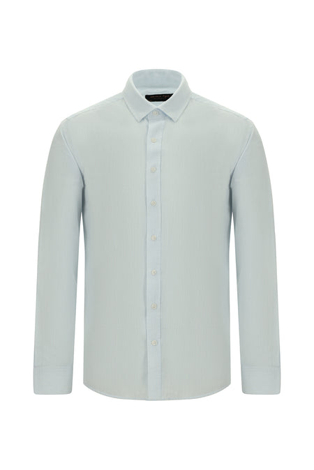 Açık Mavi Uzun Kol Slim Fit Dar Kesim Klasik Desenli Pamuk Gömlek
