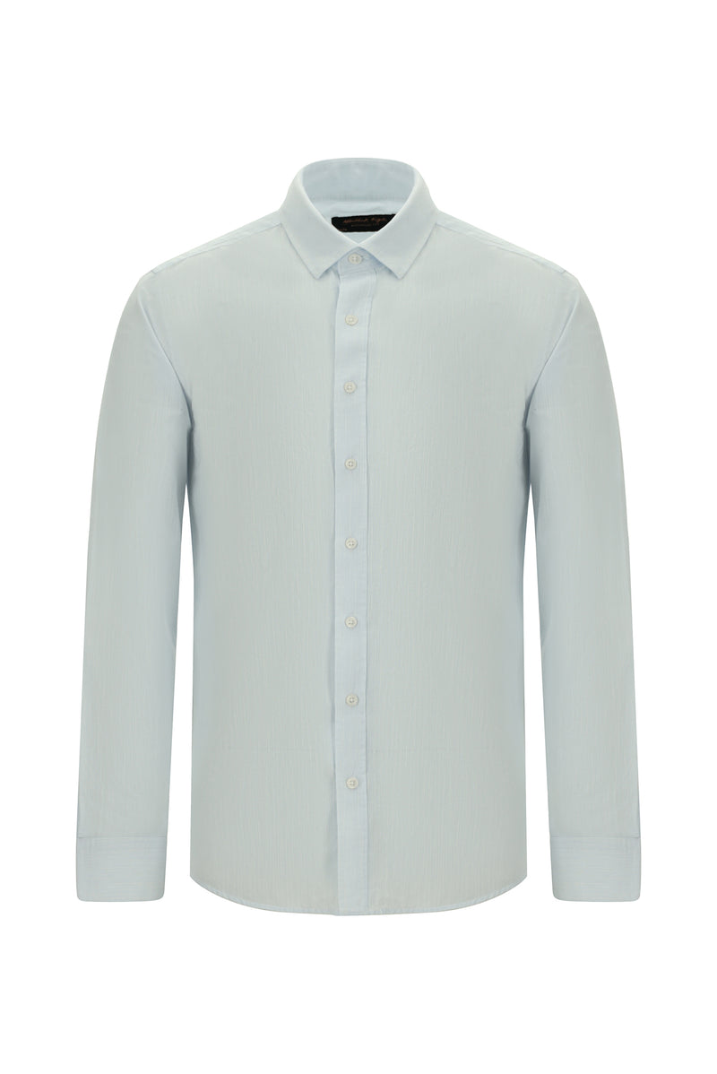 Açık Mavi Uzun Kol Slim Fit Dar Kesim Klasik Desenli Pamuk Gömlek