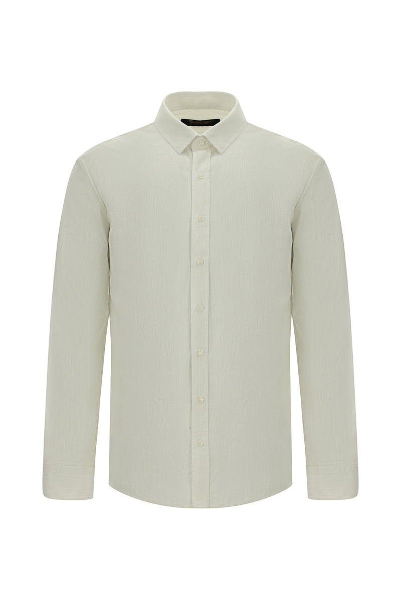 Açık Bej Uzun Kol Slim Fit Dar Kesim Klasik Desenli Pamuk Gömlek