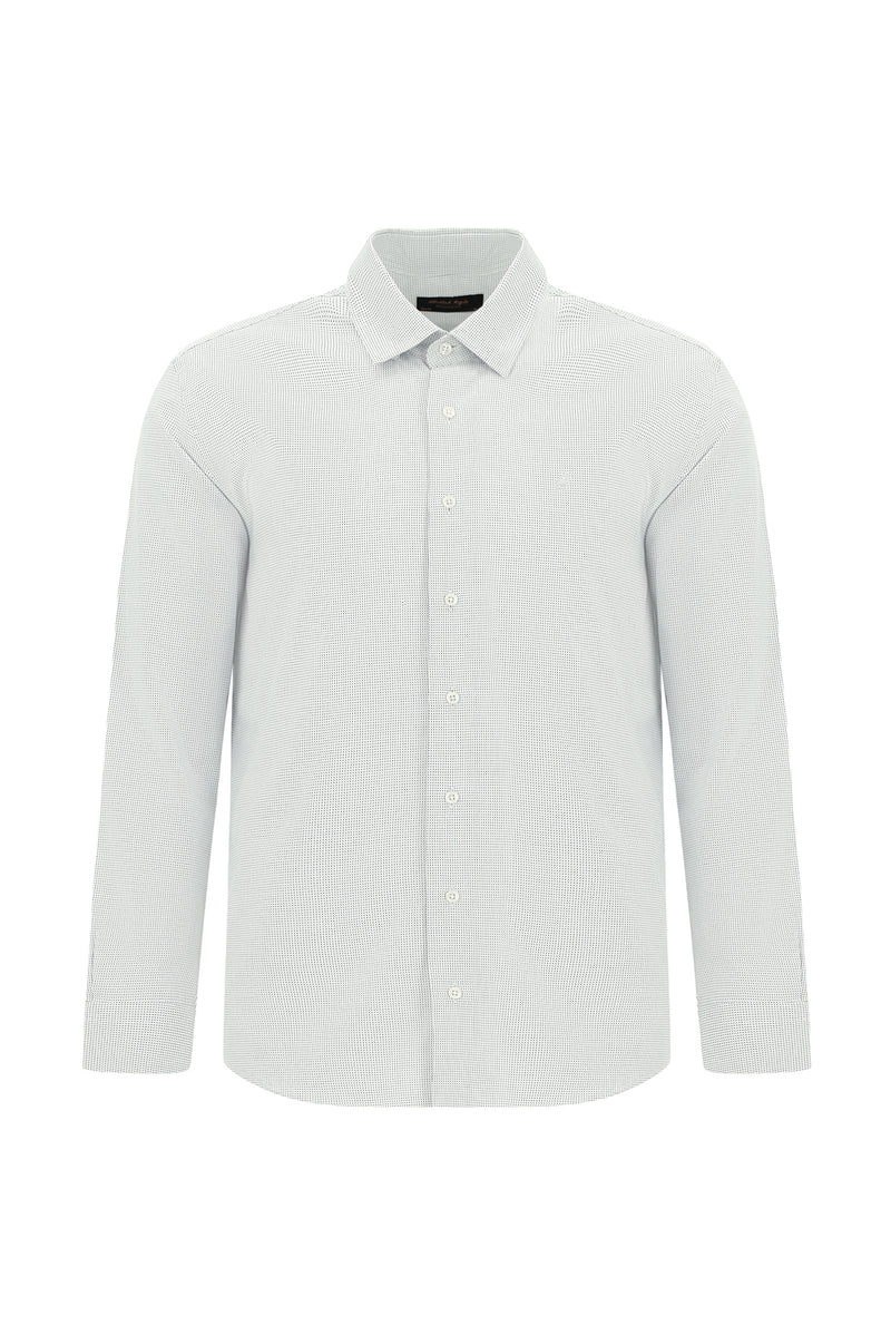 Koyu Lacivert Uzun Kol Slim Fit Dar Kesim Klasik Desenli Pamuk Gömlek