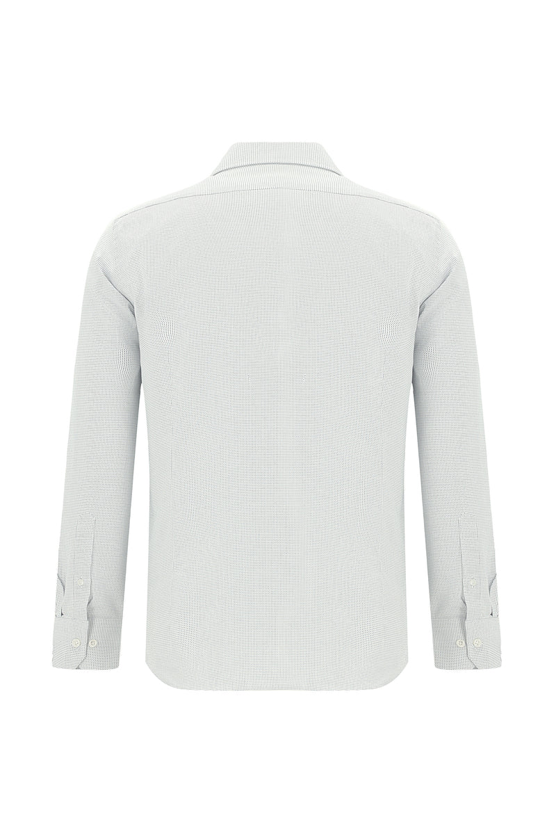 Koyu Lacivert Uzun Kol Slim Fit Dar Kesim Klasik Desenli Pamuk Gömlek
