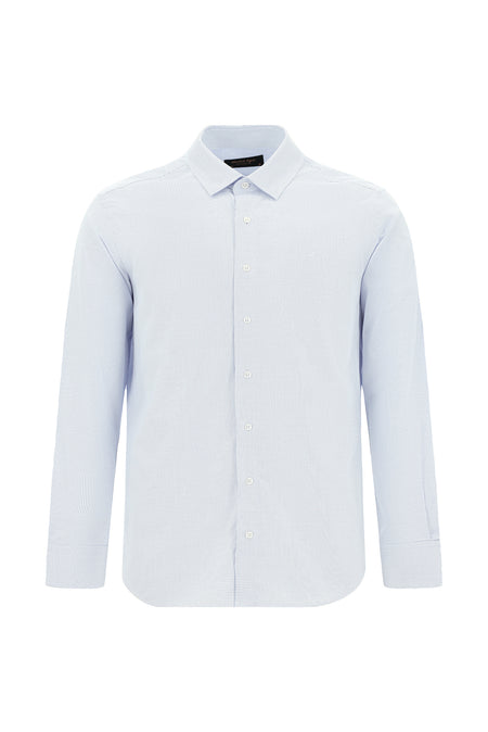 Koyu Mavi Uzun Kol Slim Fit Dar Kesim Klasik Desenli Pamuk Gömlek