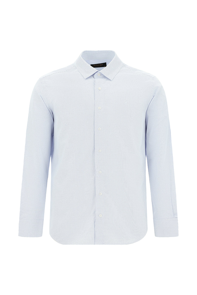 Koyu Mavi  Uzun Kol Slim Fit Dar Kesim Klasik Desenli Pamuk Gömlek