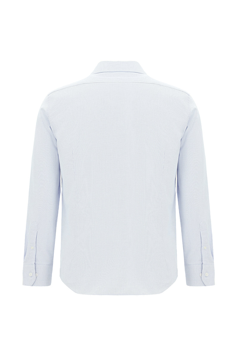 Koyu Mavi  Uzun Kol Slim Fit Dar Kesim Klasik Desenli Pamuk Gömlek