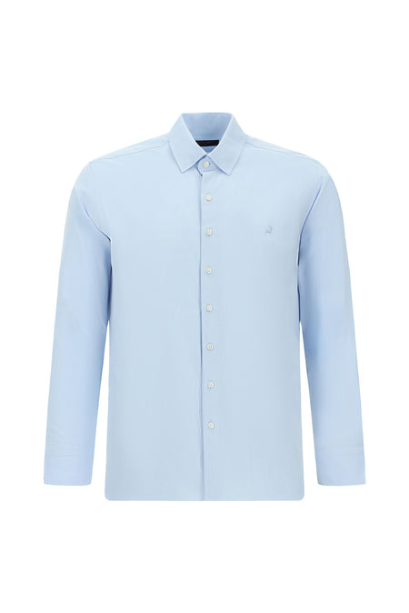 Açık Mavi Uzun Kol Slim Fit Dar Kesim Klasik Desenli Pamuklu Gömlek