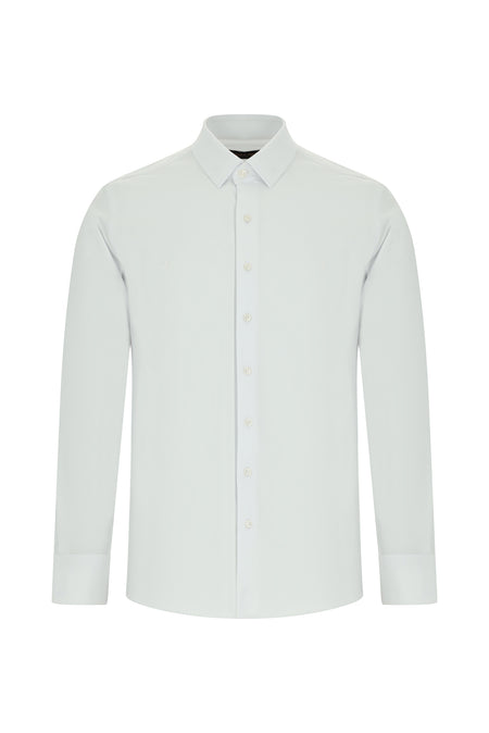 Beyaz Uzun Kol Slim Fit Dar Kesim Klasik Desenli Pamuklu Gömlek