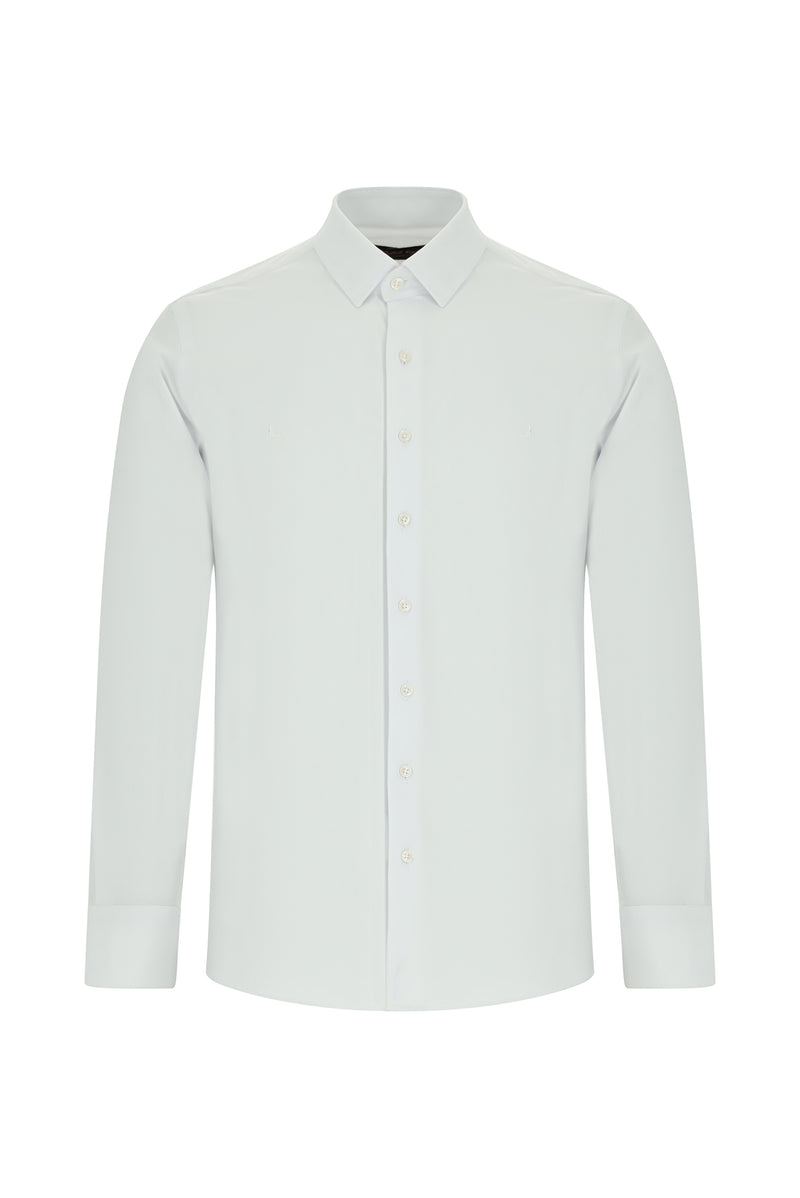 Beyaz Uzun Kol Slim Fit Dar Kesim Klasik Desenli Pamuklu Gömlek