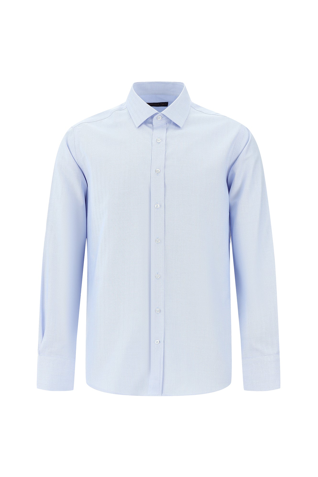 Açık Mavi Uzun Kol Klasik Desenli Pamuk Gömlek