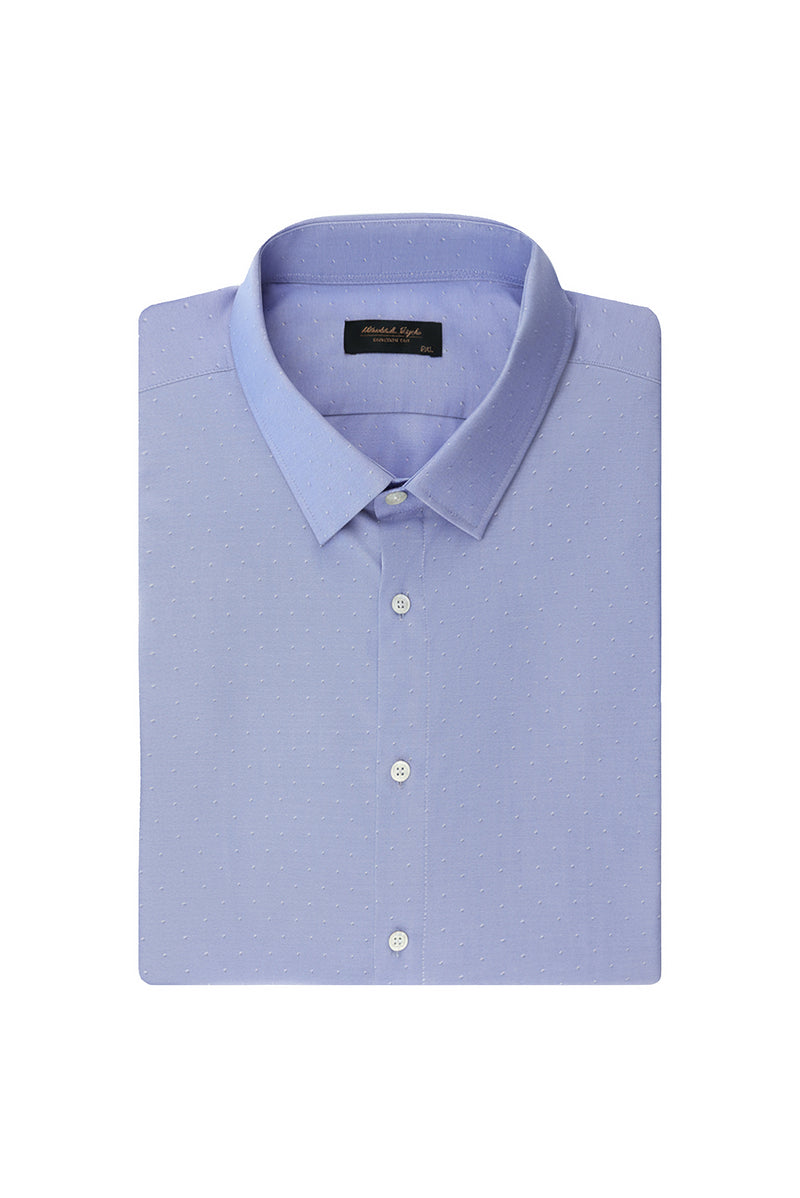 Koyu Mavi  Büyük Beden Uzun Kol Klasik Desenli Pamuk Gömlek