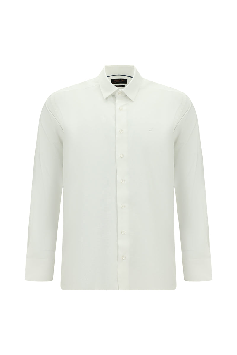 Beyaz Uzun Kol Klasik Non Iron Desenli Pamuk Gömlek