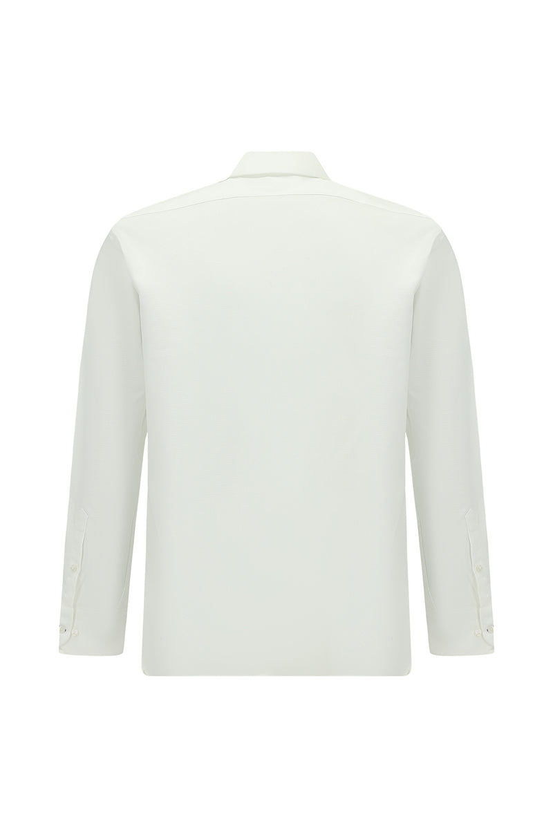 Beyaz Uzun Kol Klasik Non Iron Desenli Pamuk Gömlek