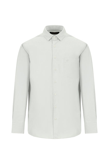 Açık Gri Uzun Kol Regular Fit Desenli Pamuk Gömlek