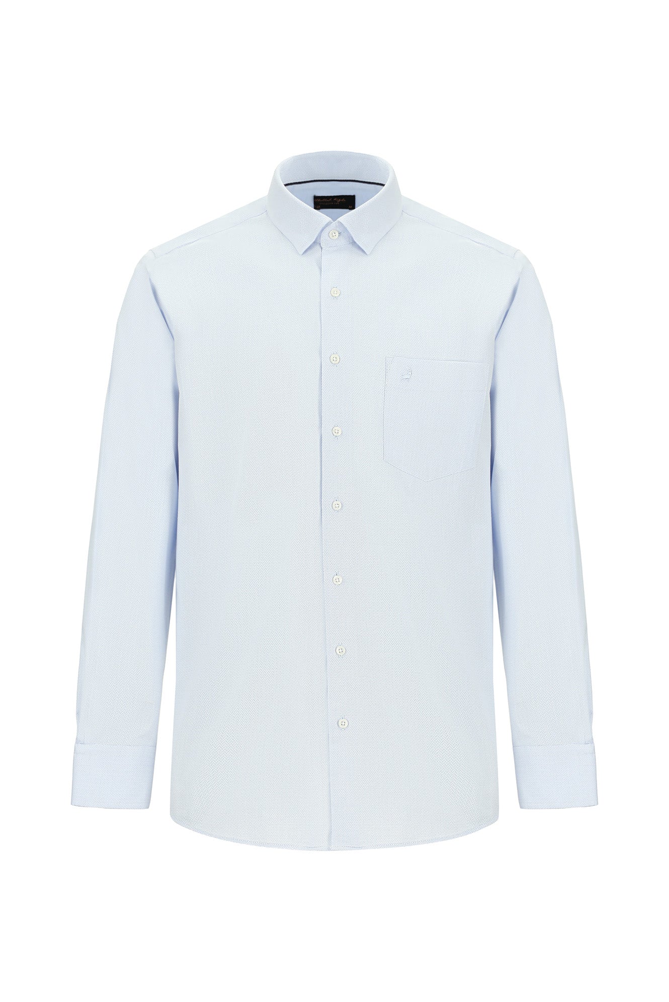 Açık Mavi Uzun Kol Regular Fit Desenli Pamuk Gömlek